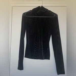 GREY LAB Black Sparkle Long-Sleeve Mesh Turtleneck